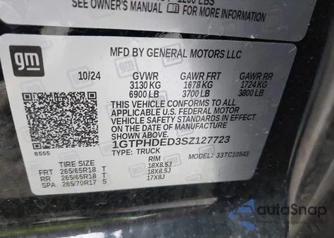 2025 GMC Sierra 1500 2Wd Short Box Slt z USA, uszkodzony, nr VIN 1GTPHDED3SZ127723